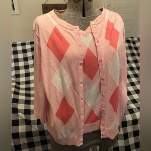 C.J.Banks ladies 1 piece argyle pink sweater size X